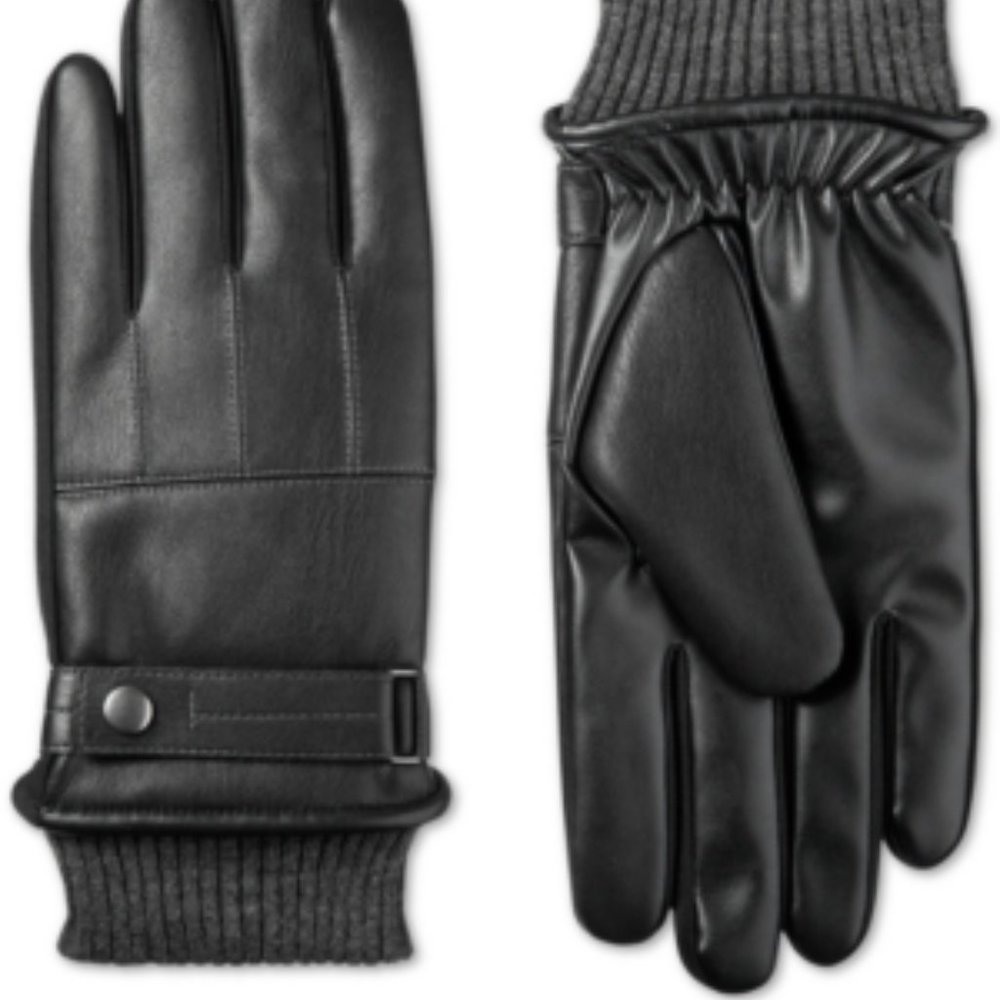 Isotoner Signature Faux-Leather Knit-Cuff Gloves